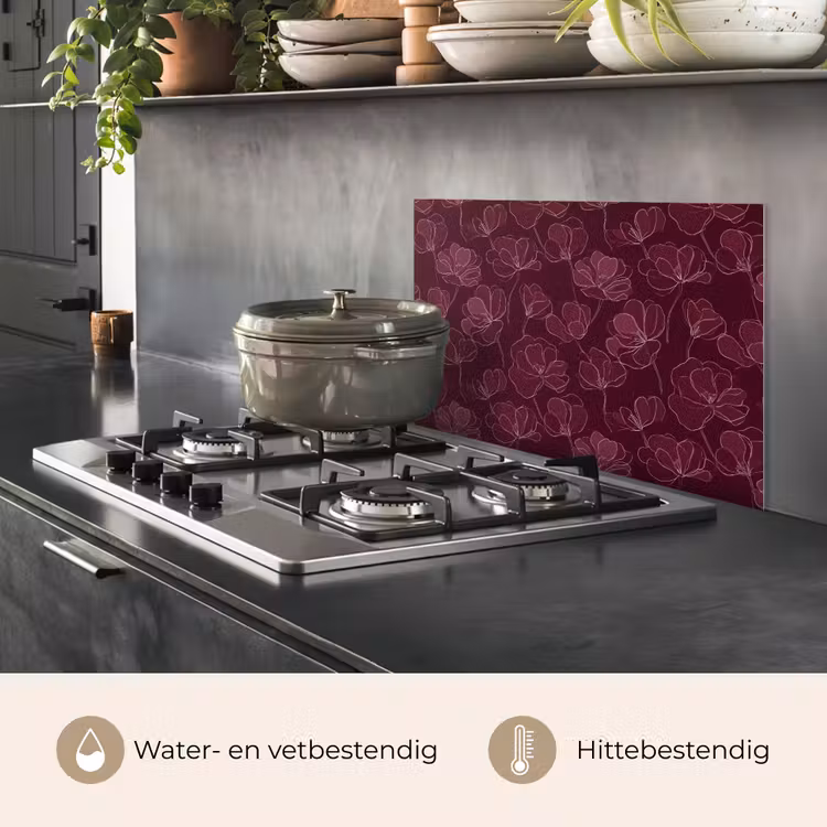 Bloemen - Patroon - Bordeauxrood keuken achterwand spatscherm klein 900 -usp_NL