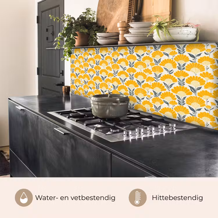 Bloemen - Retro - Botanisch - Okergeel - Grijs keuken achterwand 2 middel 871 -usp_NL