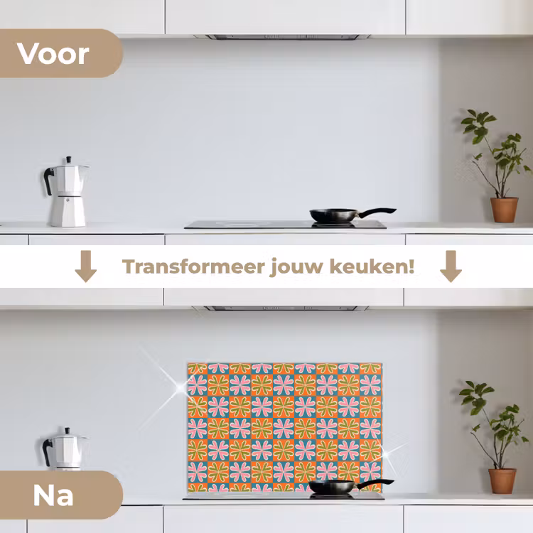 Bloemen - Retro - Patroon - Kleurrijk keuken achterwand spatscherm klein 900 -voor_na_NL