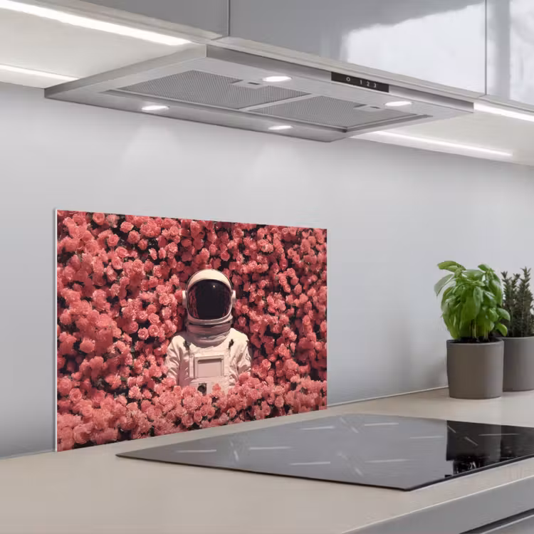 Bloemen - Roze - Astronaut keuken achterwand spatscherm klein -3d_schuin