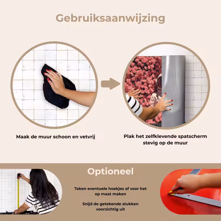 Bloemen - Roze - Astronaut keuken achterwand spatscherm klein -gebruiksaanwijzing_NL