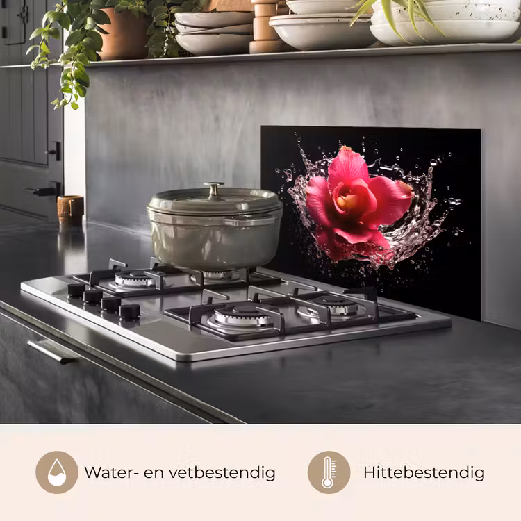 Bloemen - Roze - Water - Zwart - Botanisch - Natuur keuken achterwand spatscherm klein -usp_NL