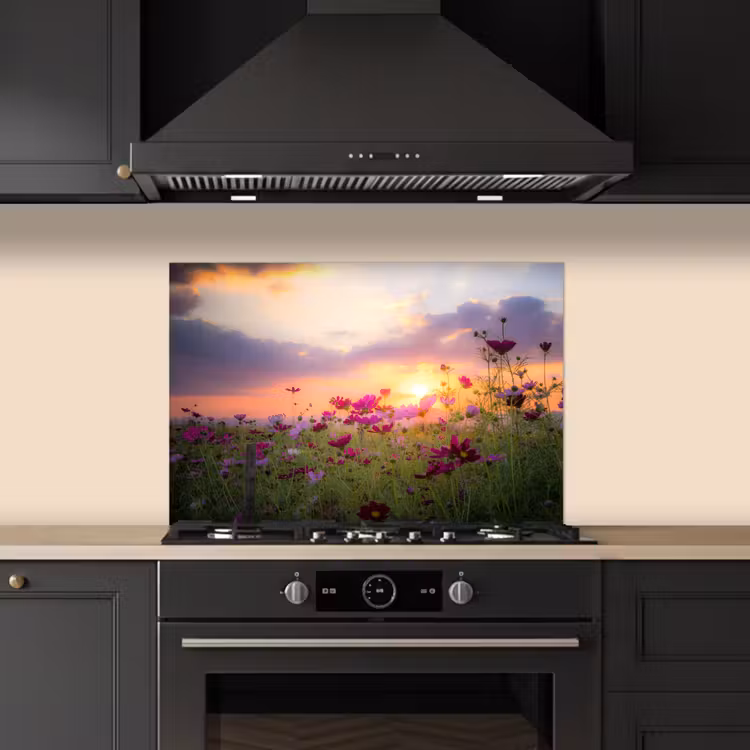 Bloemen - Roze - Zonsondergang - Natuur - Weide - Horizon keuken achterwand spatscherm klein -sfeer1