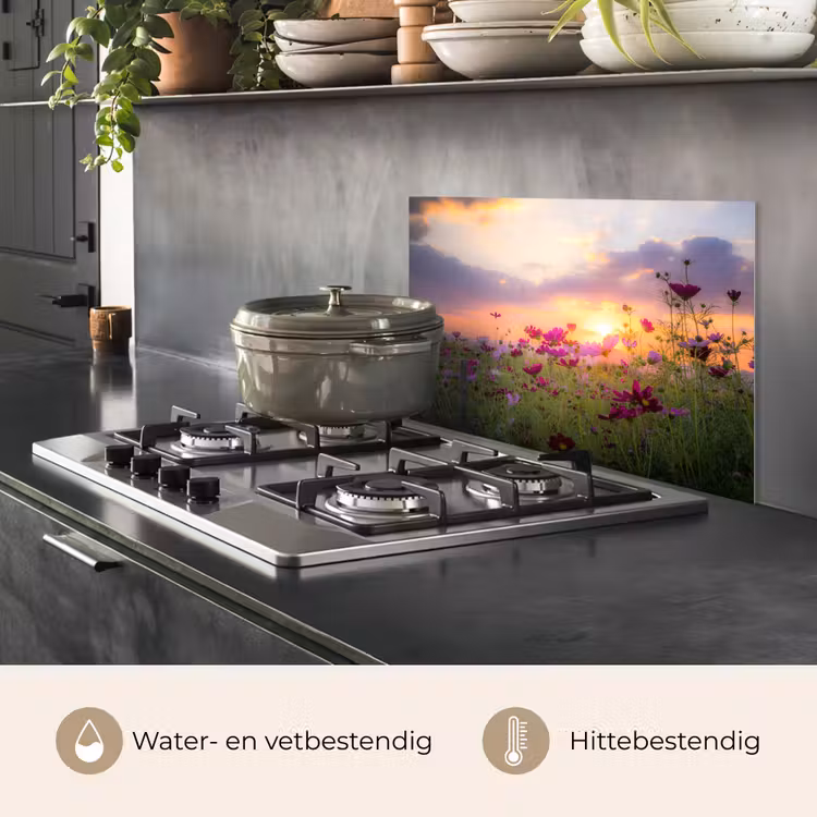 Bloemen - Roze - Zonsondergang - Natuur - Weide - Horizon keuken achterwand spatscherm klein -usp_NL