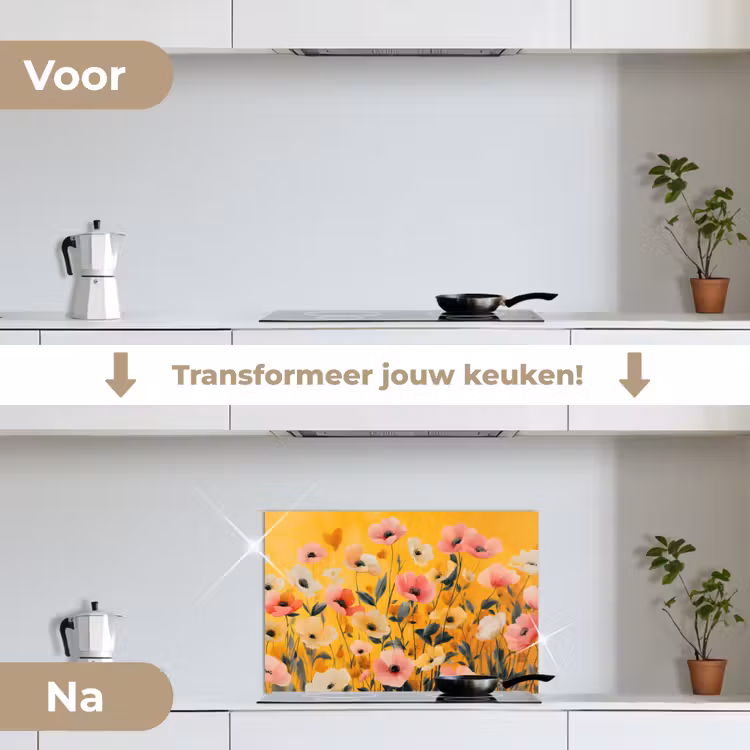 Bloemen - Veld - Geel keuken achterwand spatscherm klein -voor_na_NL