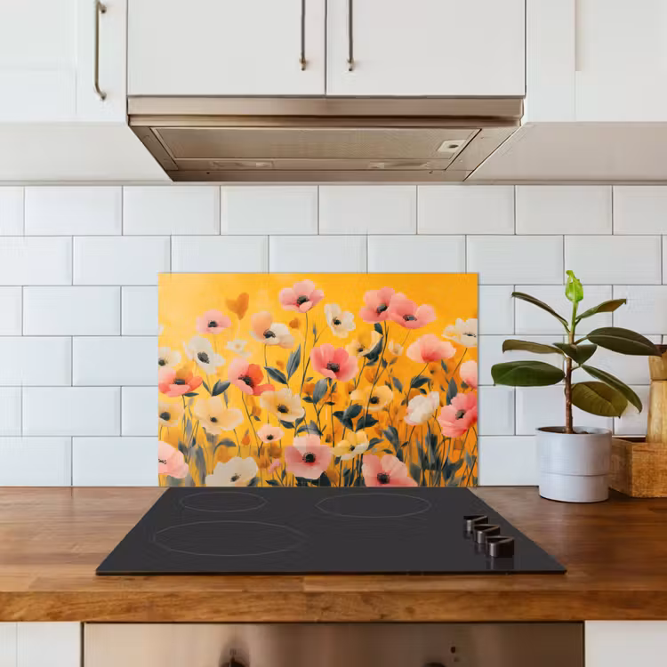 Bloemen - Veld - Geel keuken achterwand spatscherm klein -sfeer2