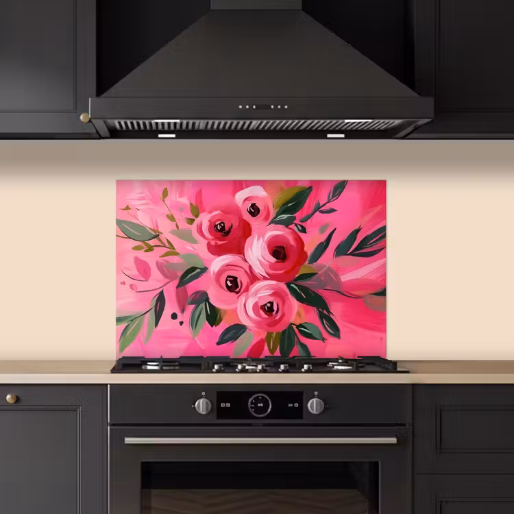 Bloemen - Verf - Roze keuken achterwand spatscherm klein -sfeer1