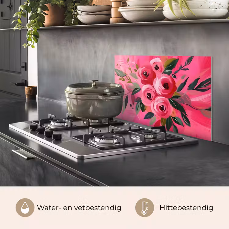 Bloemen - Verf - Roze keuken achterwand spatscherm klein -usp_NL
