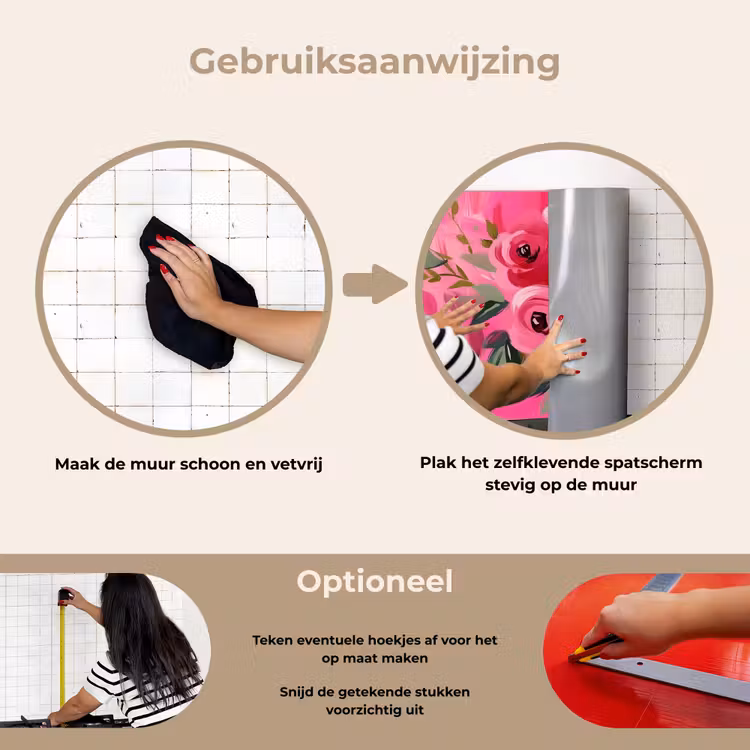 Bloemen - Verf - Roze keuken achterwand spatscherm klein -gebruiksaanwijzing_NL