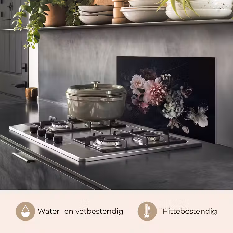 Bloemen - Vintage - Pastel - Zwart - Boeket keuken achterwand spatscherm klein -usp_NL