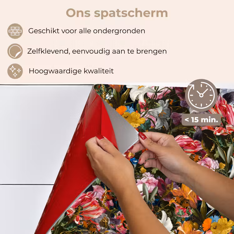 Bloemen - Vlinder - Design - Kunst - Abstract - Schilderij - Oude meesters keuken achterwand spatscherm klein -spatscherm_NL