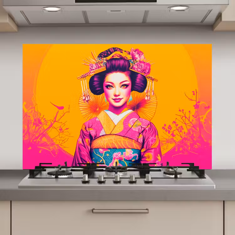 Bloemen - Vrouw - Kimono - Roze keuken achterwand spatscherm klein -3d_website