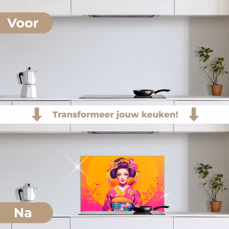 Bloemen - Vrouw - Kimono - Roze keuken achterwand spatscherm klein -voor_na_NL