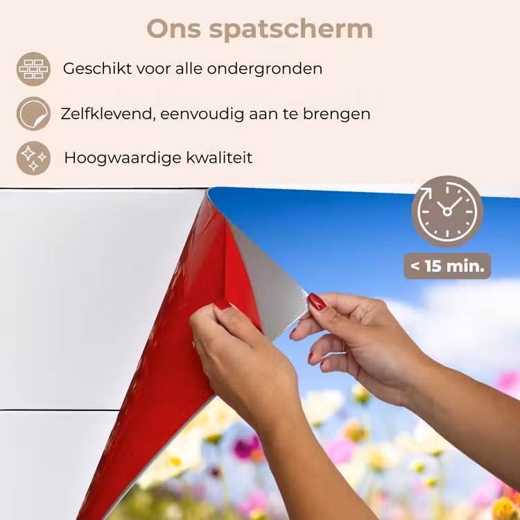 Bloemen - Wei - Paars - Gras - Wit - Wolken - Blauw keuken achterwand spatscherm klein -spatscherm_NL