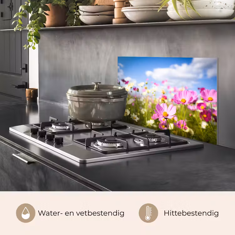 Bloemen - Wei - Paars - Gras - Wit - Wolken - Blauw keuken achterwand spatscherm klein -usp_NL
