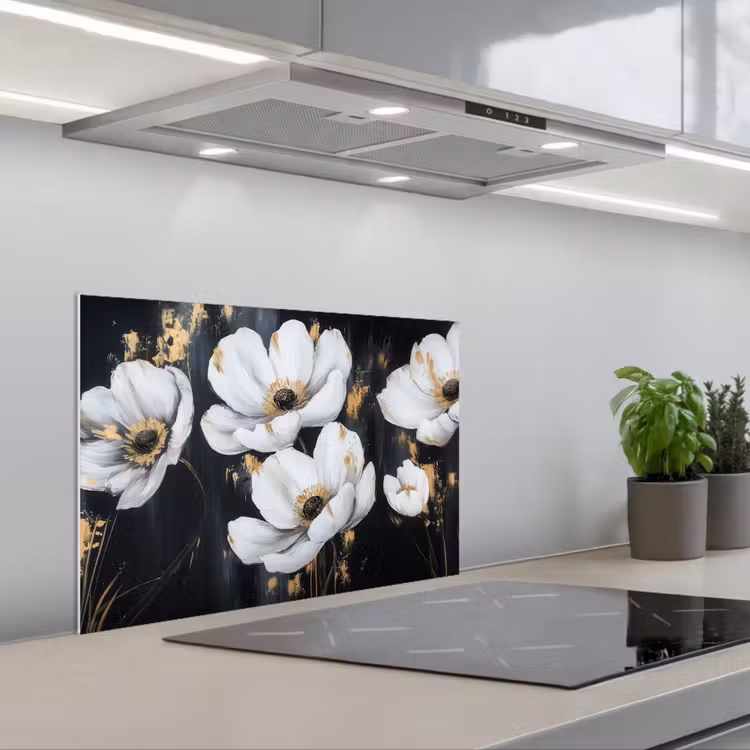 Bloemen - Wit - Abstract keuken achterwand spatscherm klein -3d_schuin