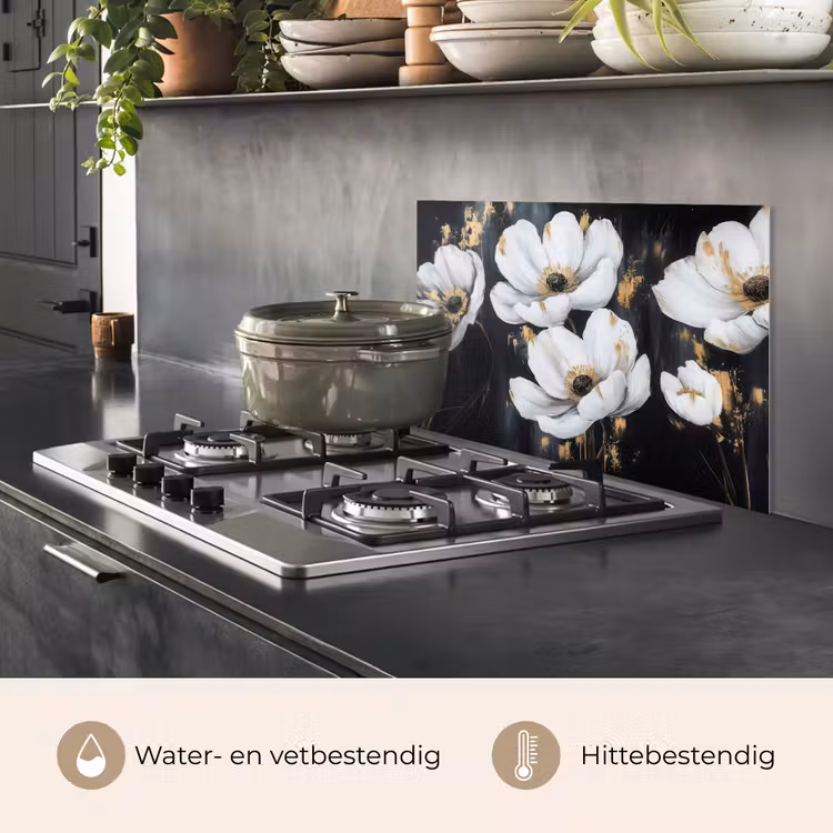 Bloemen - Wit - Abstract keuken achterwand spatscherm klein -usp_NL
