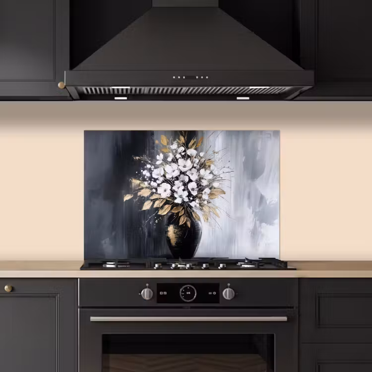 Bloemen - Wit - Vaas - Abstract keuken achterwand spatscherm klein -sfeer1