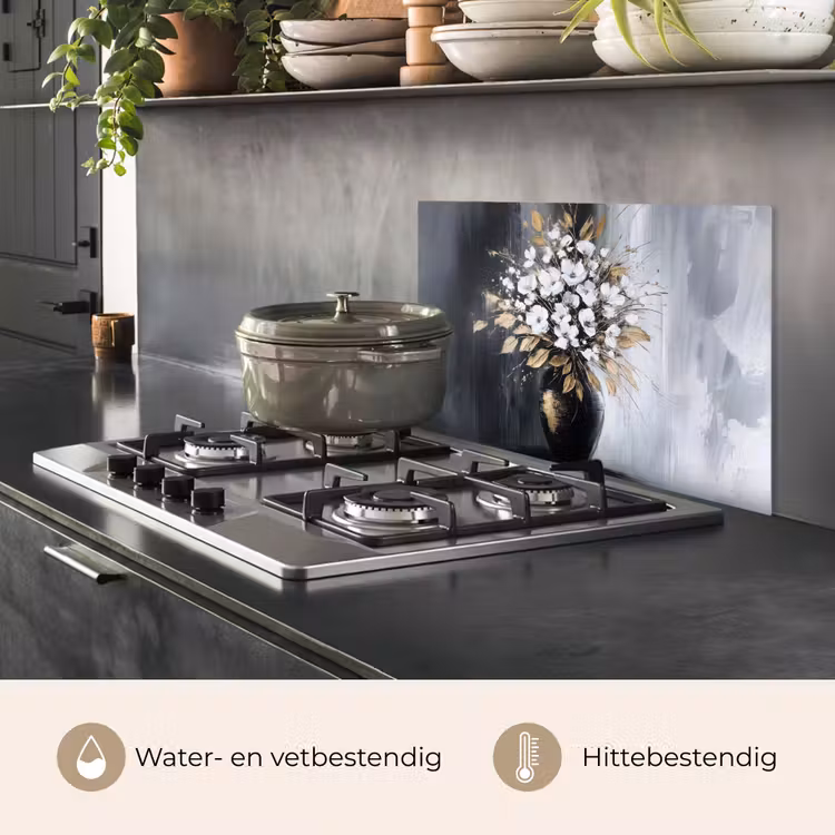 Bloemen - Wit - Vaas - Abstract keuken achterwand spatscherm klein -usp_NL