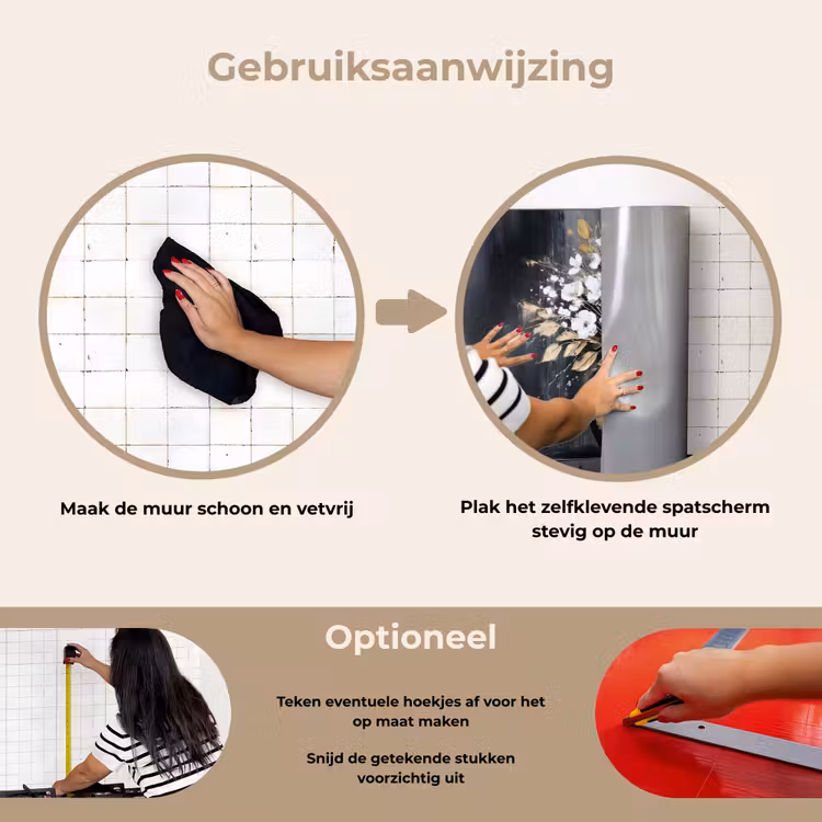 Bloemen - Wit - Vaas - Abstract keuken achterwand spatscherm klein -gebruiksaanwijzing_NL