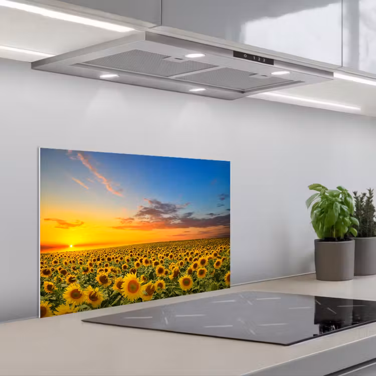 Bloemen - Zonnebloem - Zonsondergang - Nacht - Oranje keuken achterwand spatscherm klein -3d_schuin