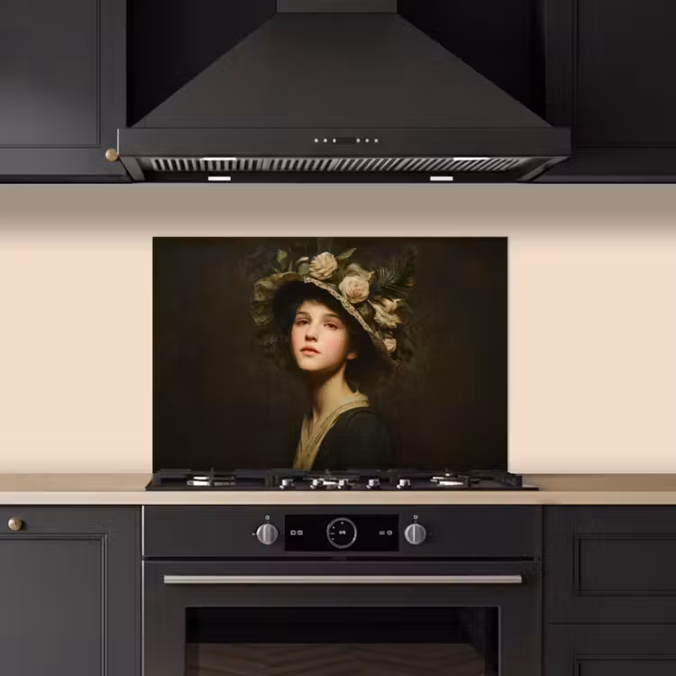 Bloemenhoed - Portret - Vrouw keuken achterwand spatscherm klein -sfeer1
