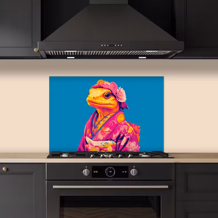 Bloemenkrans - Hagedis - Kimono - Paars keuken achterwand spatscherm klein -sfeer1