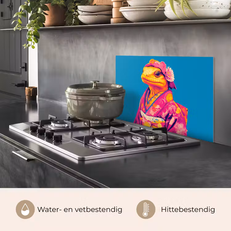 Bloemenkrans - Hagedis - Kimono - Paars keuken achterwand spatscherm klein -usp_NL