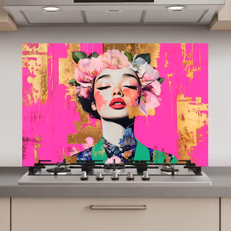 Bloemenkroon - Goud - Vrouw - Portret keuken achterwand spatscherm klein -3d_website
