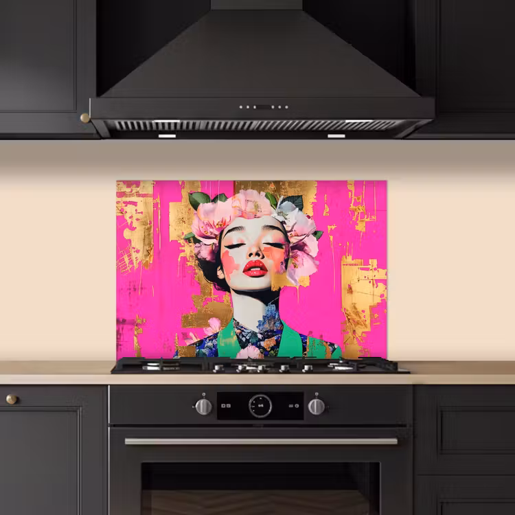 Bloemenkroon - Goud - Vrouw - Portret keuken achterwand spatscherm klein -sfeer1