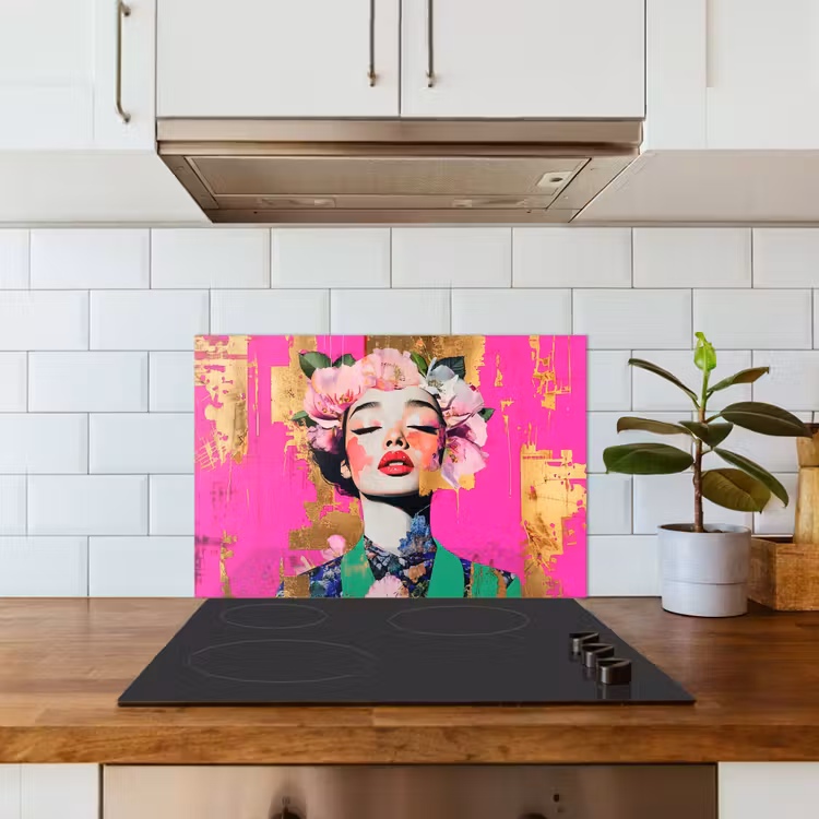 Bloemenkroon - Goud - Vrouw - Portret keuken achterwand spatscherm klein -sfeer2
