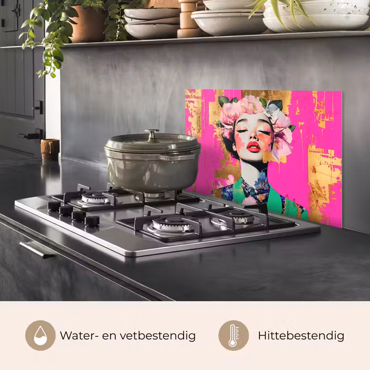 Bloemenkroon - Goud - Vrouw - Portret keuken achterwand spatscherm klein -usp_NL