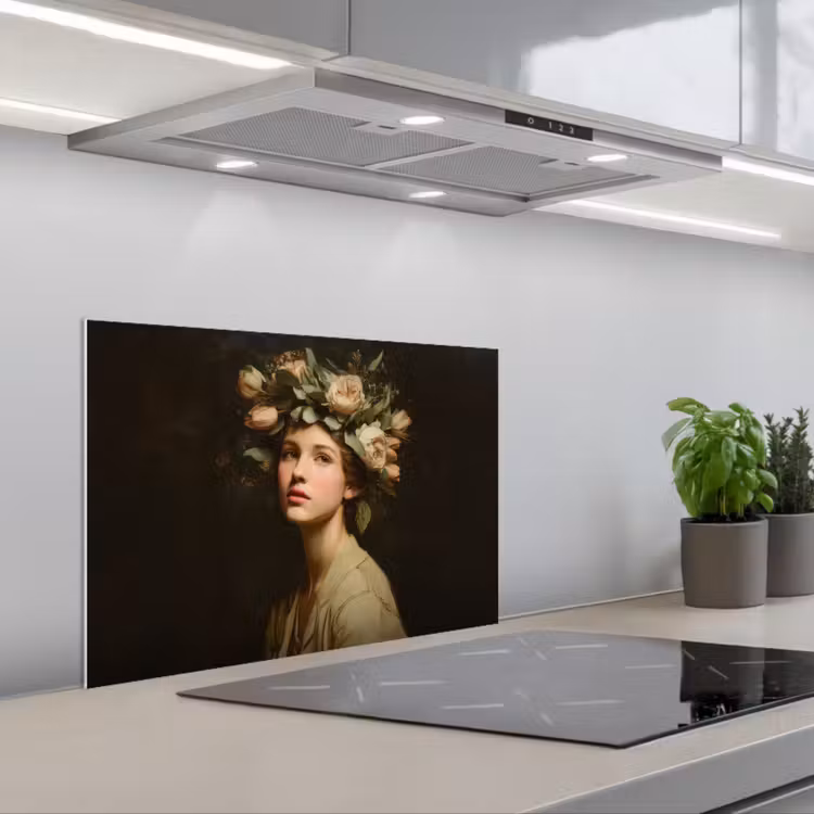 Bloemenstilte - Vrouw - Portret keuken achterwand spatscherm klein -3d_schuin