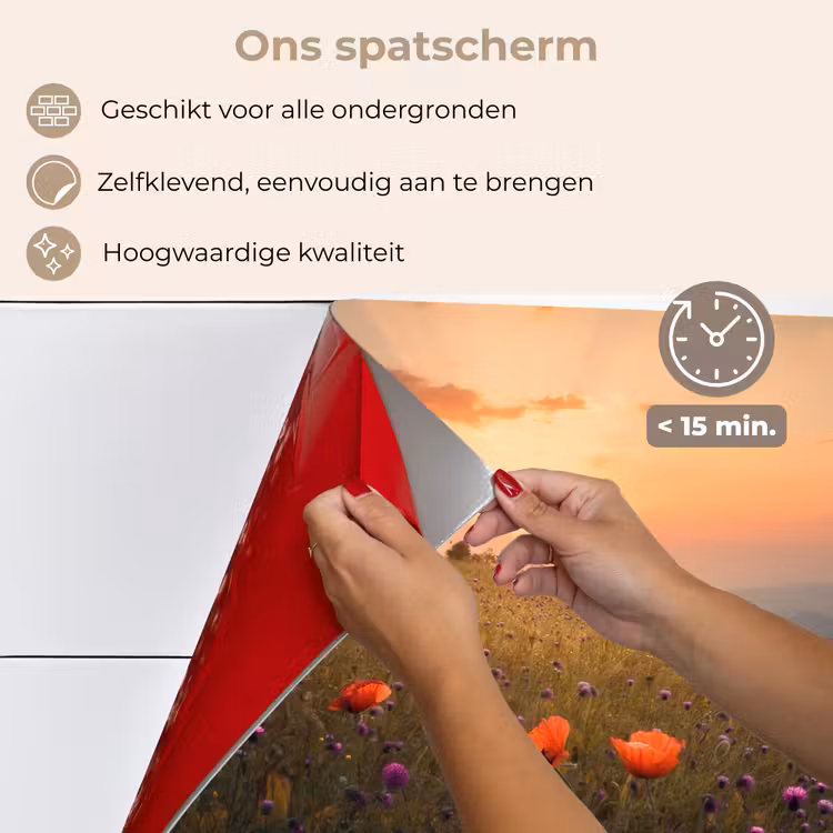 Bloemenveld - Gras - Bloemen - Planten - Zonsondergang - Oranje keuken achterwand spatscherm klein -spatscherm_NL