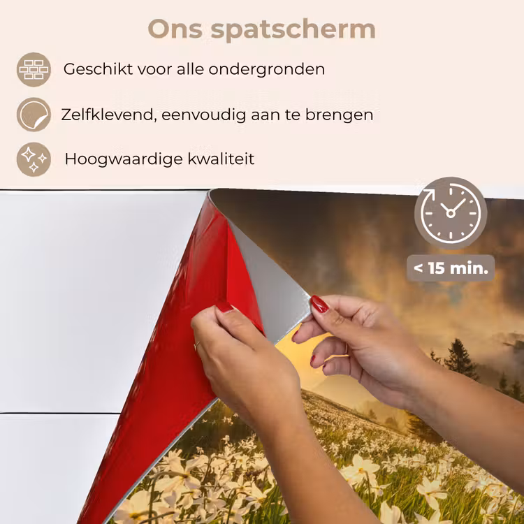 Bloemenveld - Heuvels - Zonsondergang - Berg - Natuur - Wit - Heuvels keuken achterwand spatscherm klein -spatscherm_NL