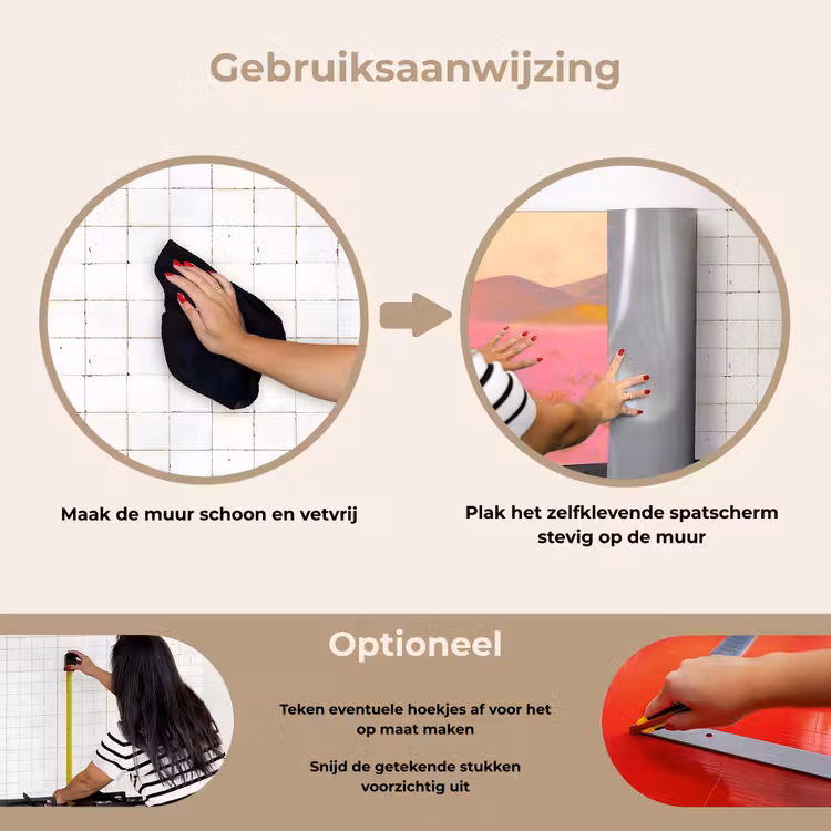 Bloemenweide - Heuvels - Silhouet - Roze keuken achterwand spatscherm klein -gebruiksaanwijzing_NL