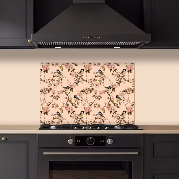 Bloesem - Koolmees - Roze keuken achterwand spatscherm klein 900 -sfeer1