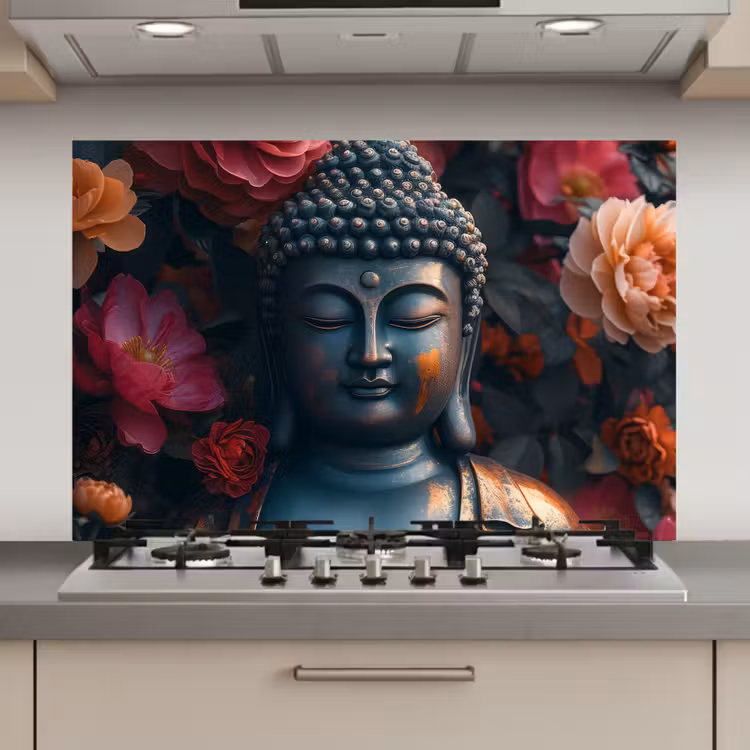 Boeddha - Bloemen - Buddha - Beeld - Kunst keuken achterwand spatscherm klein -3d_website