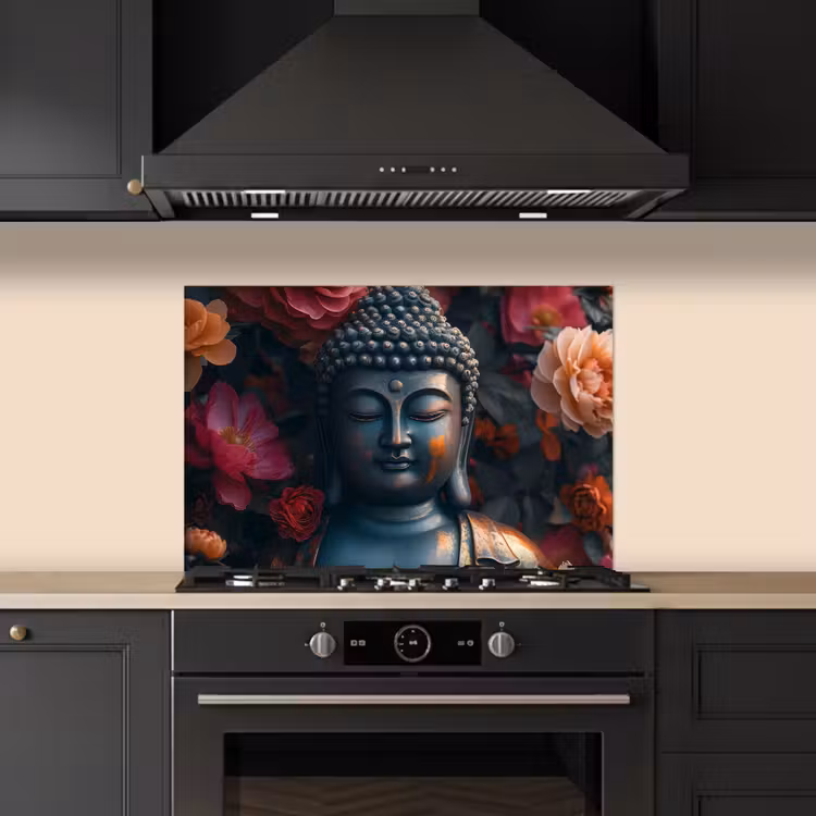 Boeddha - Bloemen - Buddha - Beeld - Kunst keuken achterwand spatscherm klein -sfeer1