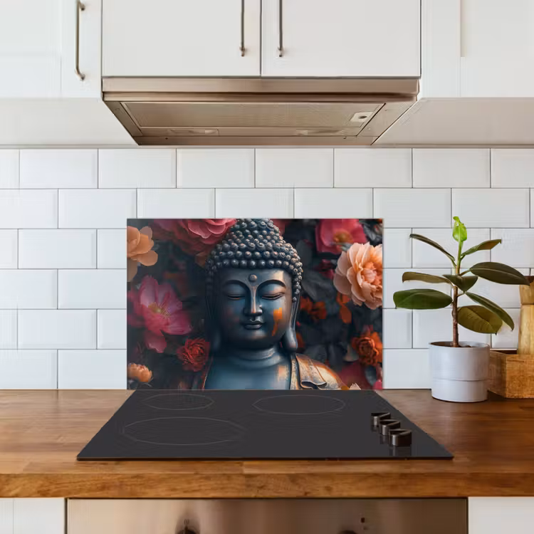 Boeddha - Bloemen - Buddha - Beeld - Kunst keuken achterwand spatscherm klein -sfeer2