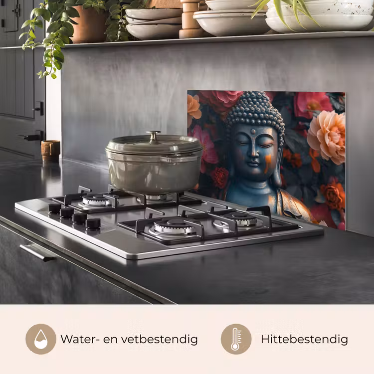 Boeddha - Bloemen - Buddha - Beeld - Kunst keuken achterwand spatscherm klein -usp_NL