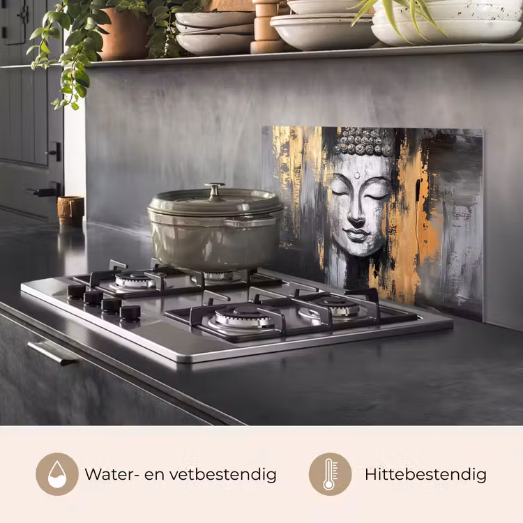 Boedhha - Penseelstreken - Goud - Abstract keuken achterwand spatscherm klein -usp_NL