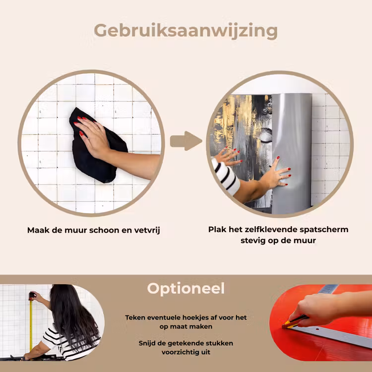 Boedhha - Penseelstreken - Goud - Abstract keuken achterwand spatscherm klein -gebruiksaanwijzing_NL