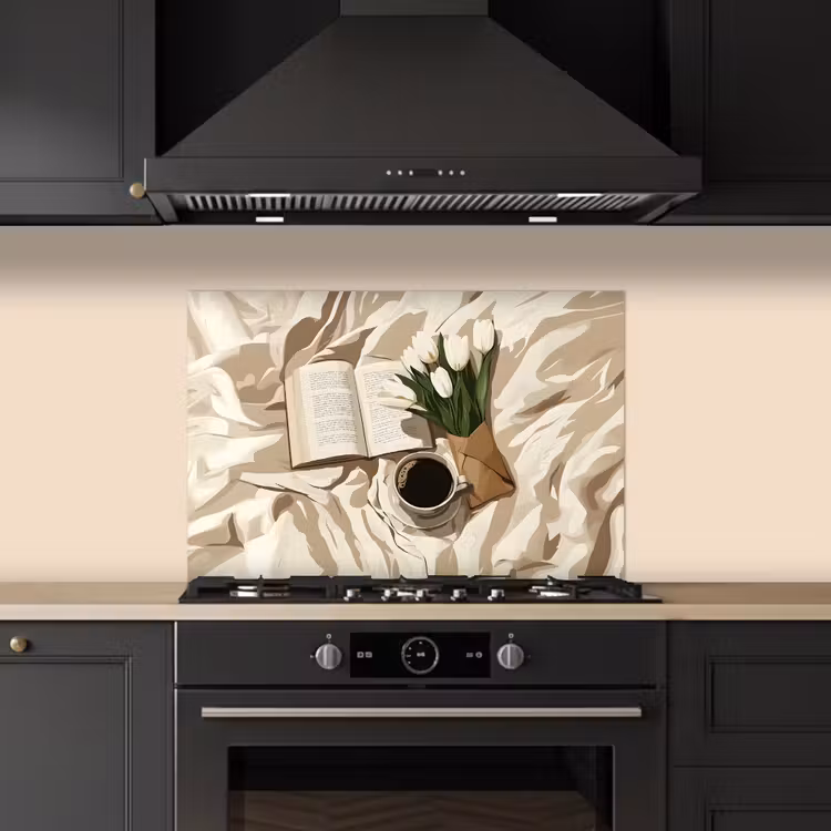 Boek - Illustratie - Tulpen - Koffie keuken achterwand spatscherm klein -sfeer1