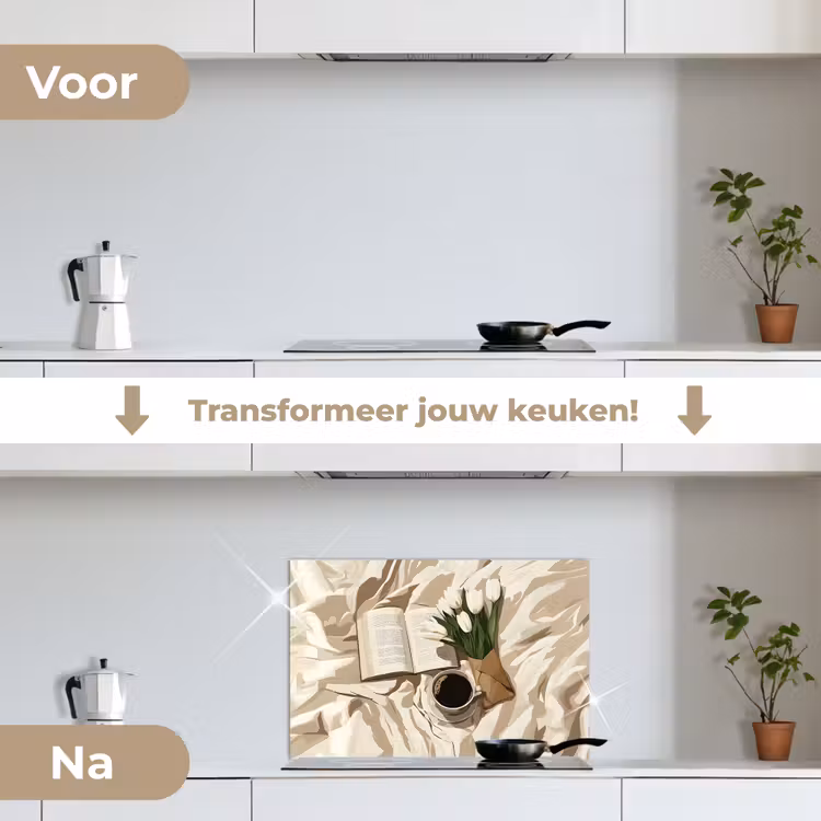 Boek - Illustratie - Tulpen - Koffie keuken achterwand spatscherm klein -voor_na_NL