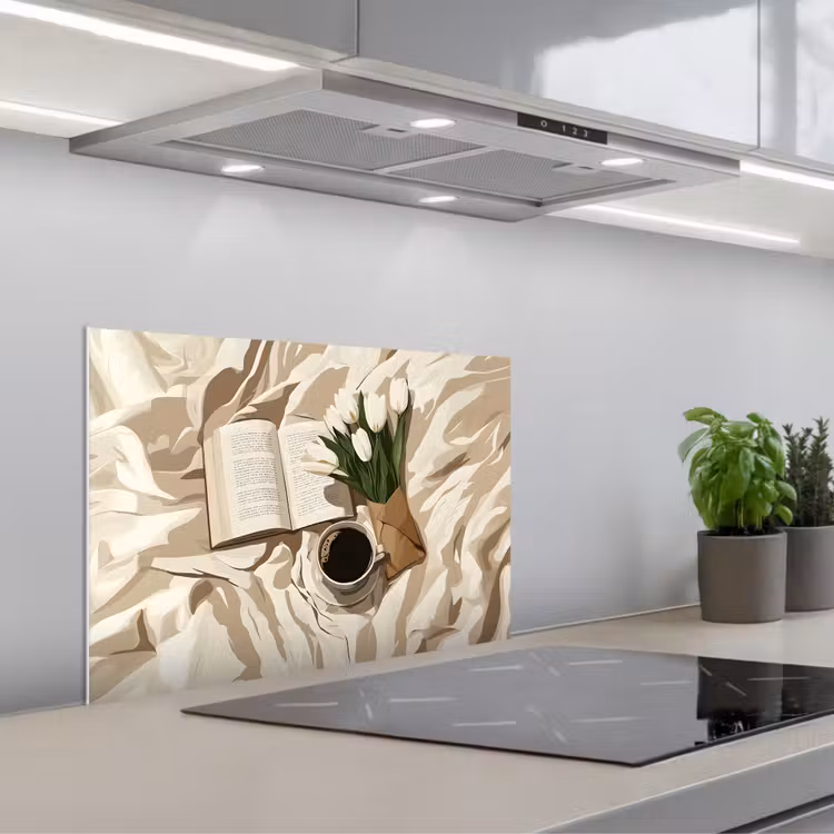 Boek - Illustratie - Tulpen - Koffie keuken achterwand spatscherm klein -3d_schuin
