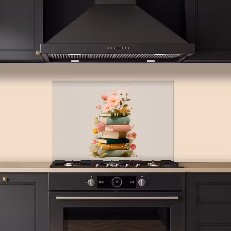 Boeken - Stapel - Bloemen - Kleurrijk keuken achterwand spatscherm klein -sfeer1