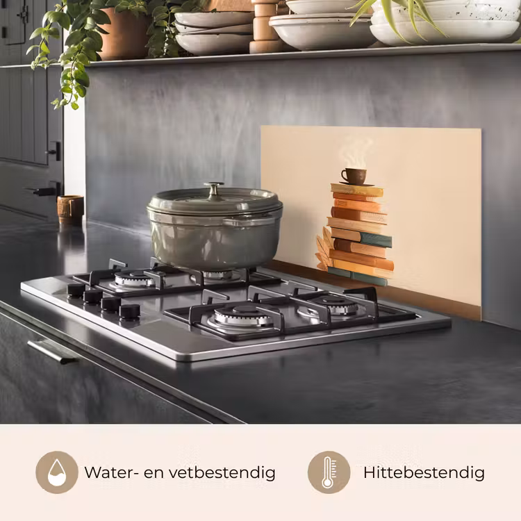 Boeken - Toren - Koffie - Beige keuken achterwand spatscherm klein -usp_NL