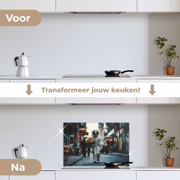 Boeket - Bloemen - Kleurrijk - Astronaut keuken achterwand spatscherm klein -voor_na_NL