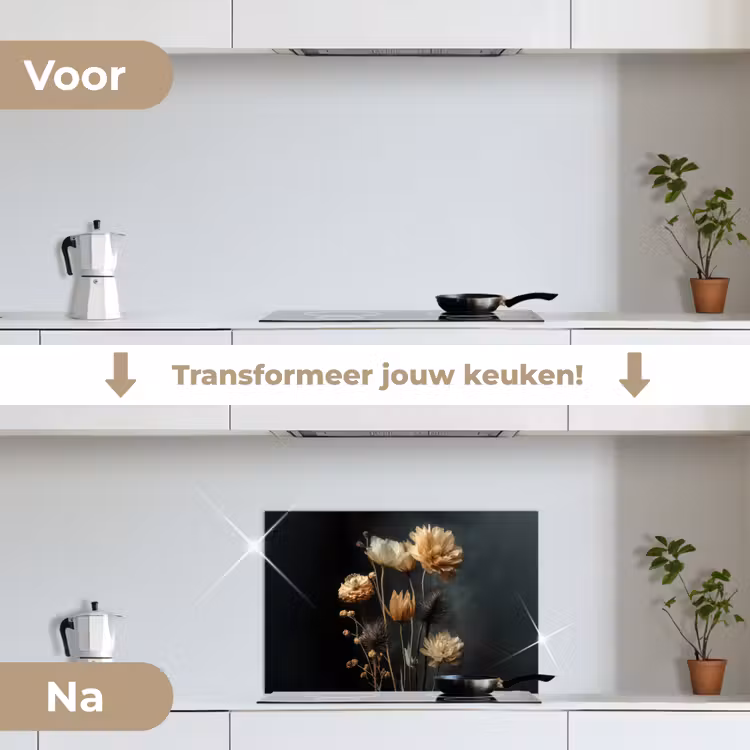 Boeket - Bloemen - Licht - Zwart keuken achterwand spatscherm klein -voor_na_NL